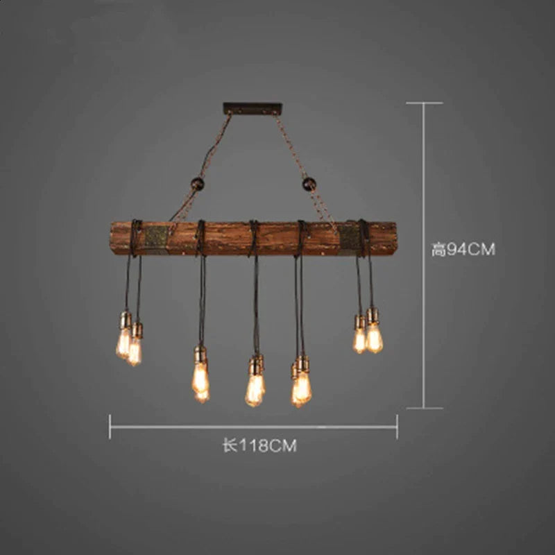 Wooden LED Chandelier - Solid Wood & Iron Industrial Rustic Dining Chandelier
