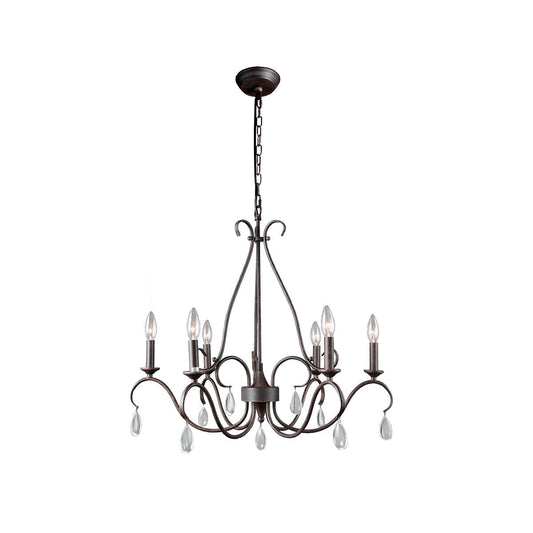Saban Chandelier - Modern Minimalist Brass & Crystal 6-Light Pendant | Architectural Candle Chandelier