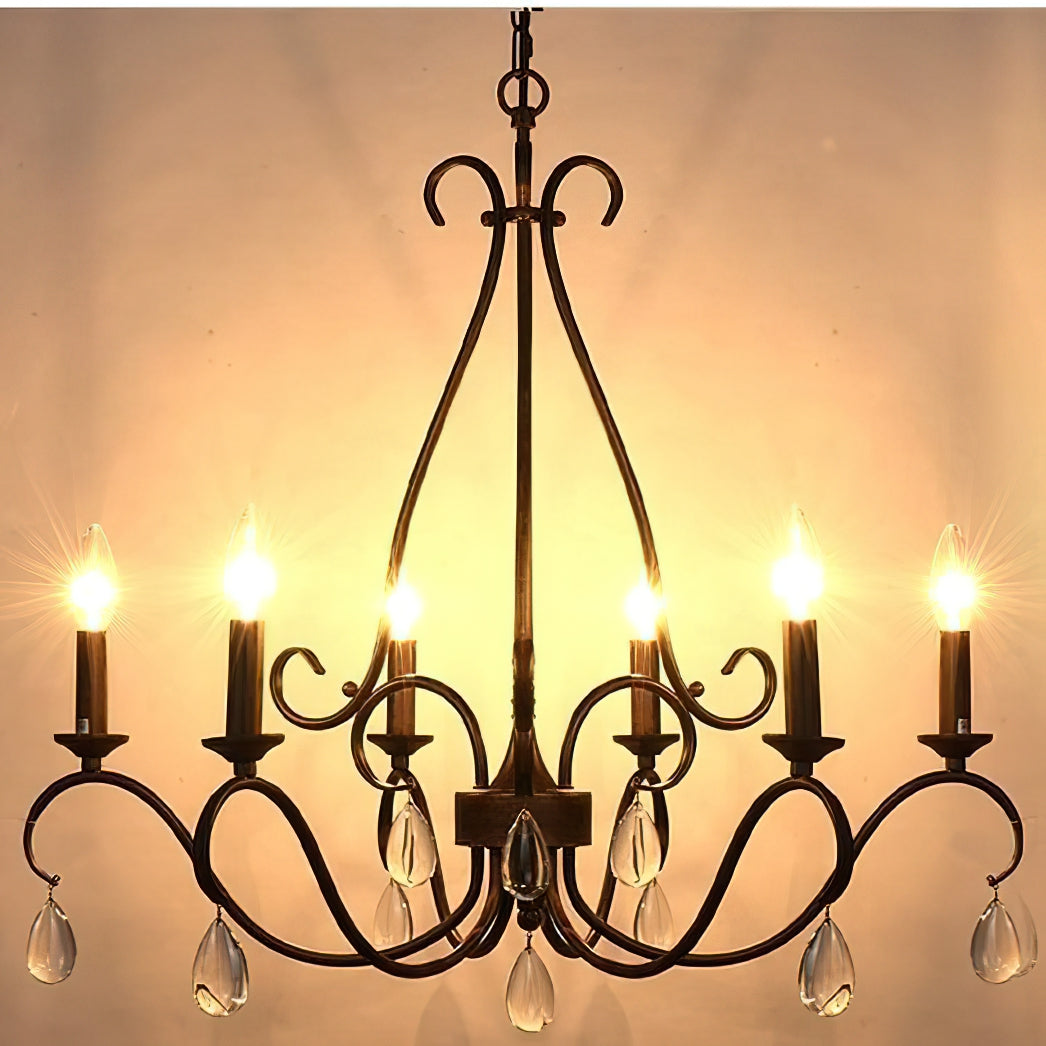 Saban Chandelier - Modern Minimalist Brass & Crystal 6-Light Pendant | Architectural Candle Chandelier