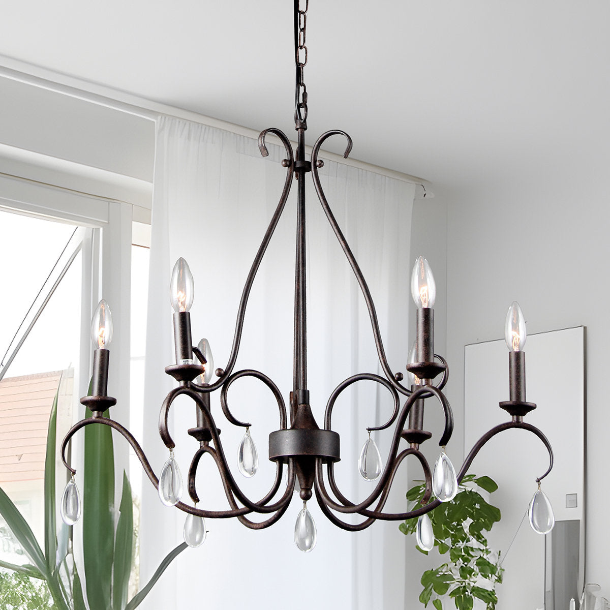 Saban Chandelier - Modern Minimalist Brass & Crystal 6-Light Pendant | Architectural Candle Chandelier
