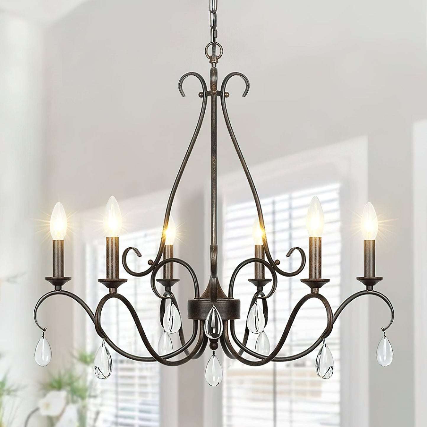 Saban Chandelier - Modern Minimalist Brass & Crystal 6-Light Pendant | Architectural Candle Chandelier