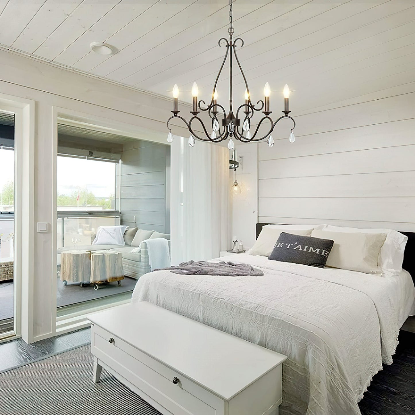 Saban Chandelier - Modern Minimalist Brass & Crystal 6-Light Pendant | Architectural Candle Chandelier