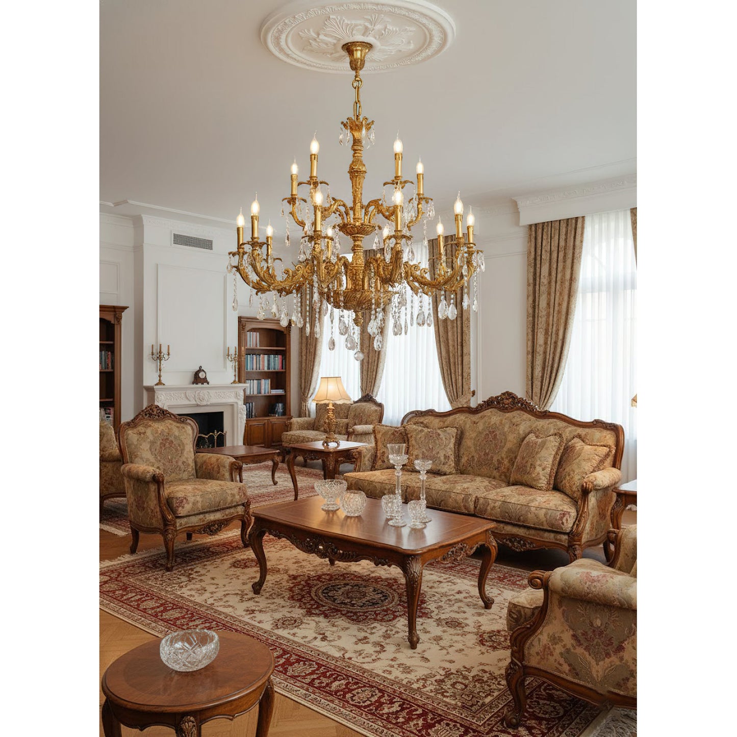 Sabella Crystal Chandelier - Luxury Brass & Crystal Tiered Pendant | Grand Estate 6/8/15/27-Light Chandelier