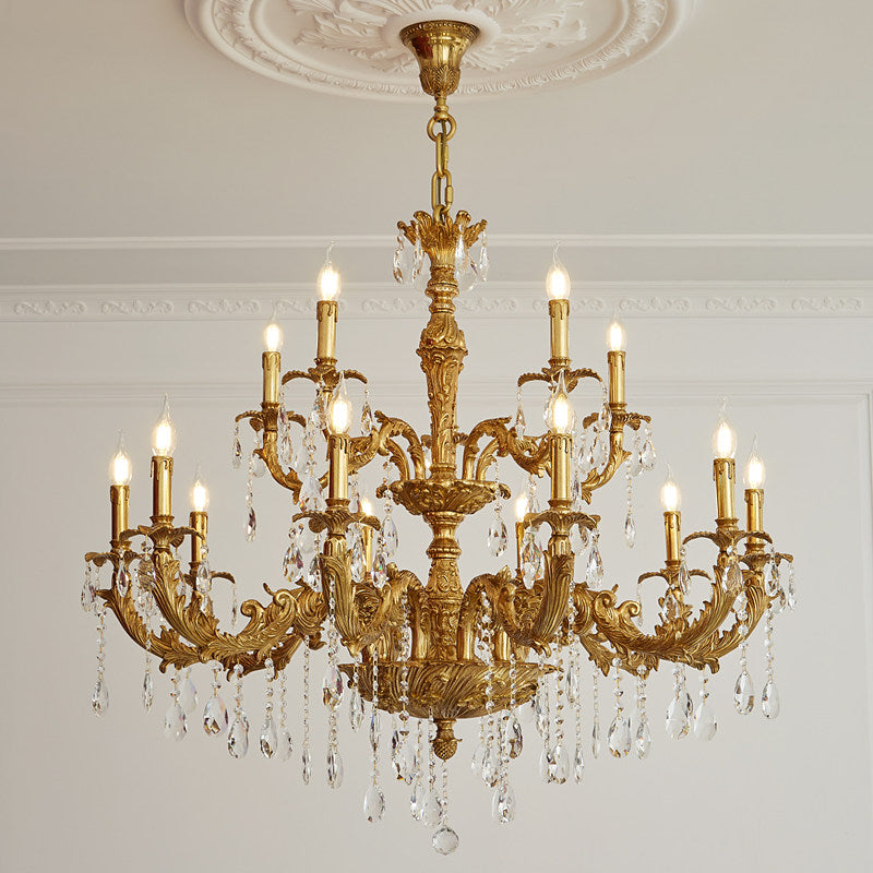 Sabella Crystal Chandelier - Luxury Brass & Crystal Tiered Pendant | Grand Estate 6/8/15/27-Light Chandelier