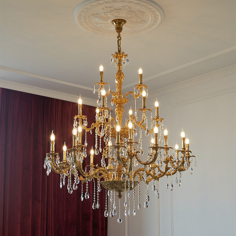 Sabella Crystal Chandelier - Luxury Brass & Crystal Tiered Pendant | Grand Estate 6/8/15/27-Light Chandelier