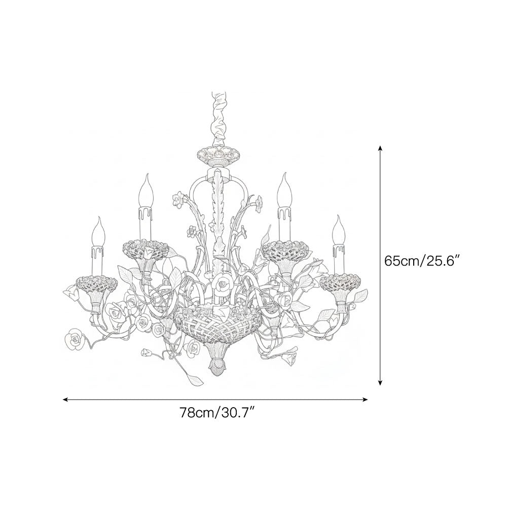Sabine Flowers Chandelier - Luxury Brass & Pink Ceramic Floral Pendant | French Provincial 6/8-Light Chandelier