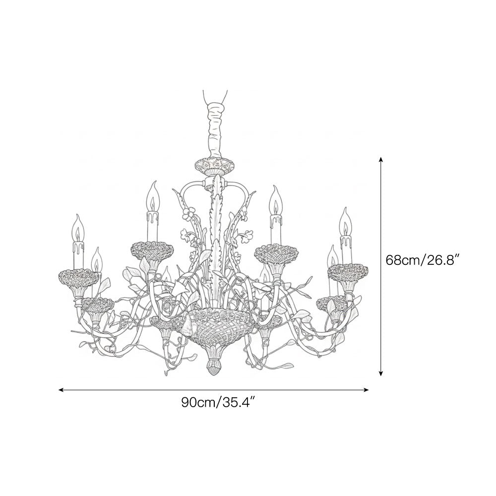 Sabine Flowers Chandelier - Luxury Brass & Pink Ceramic Floral Pendant | French Provincial 6/8-Light Chandelier