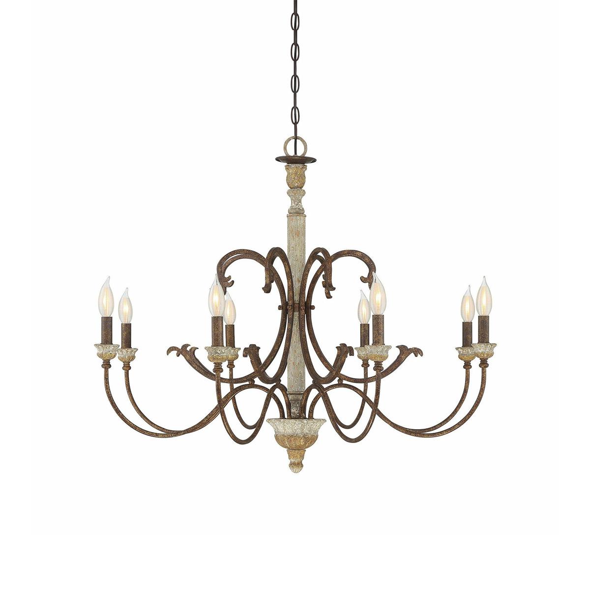 Sabine Chandelier - Hand-Carved Rustic Wood & Iron Pendant | French Country 5/8-Light Chandelier