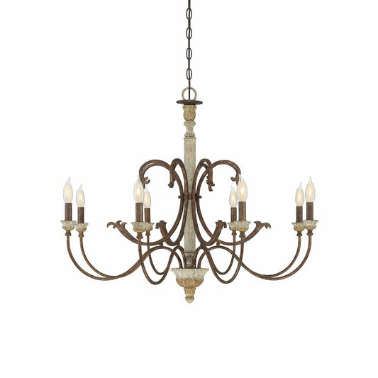 Sabine Chandelier - Hand-Carved Rustic Wood & Iron Pendant | French Country 5/8-Light Chandelier