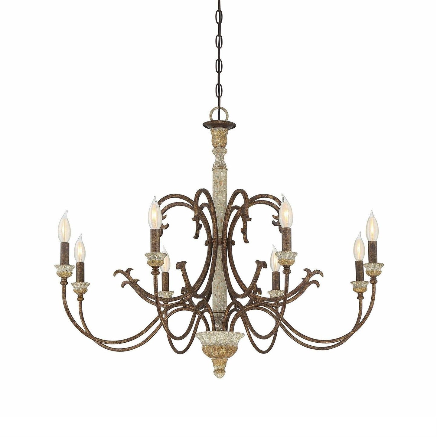Sabine Chandelier - Hand-Carved Rustic Wood & Iron Pendant | French Country 5/8-Light Chandelier