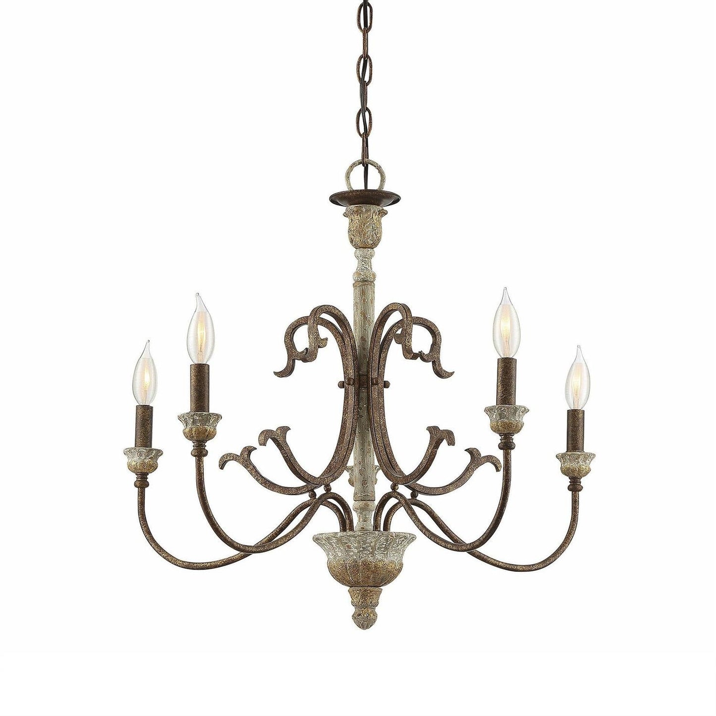 Sabine Chandelier - Hand-Carved Rustic Wood & Iron Pendant | French Country 5/8-Light Chandelier