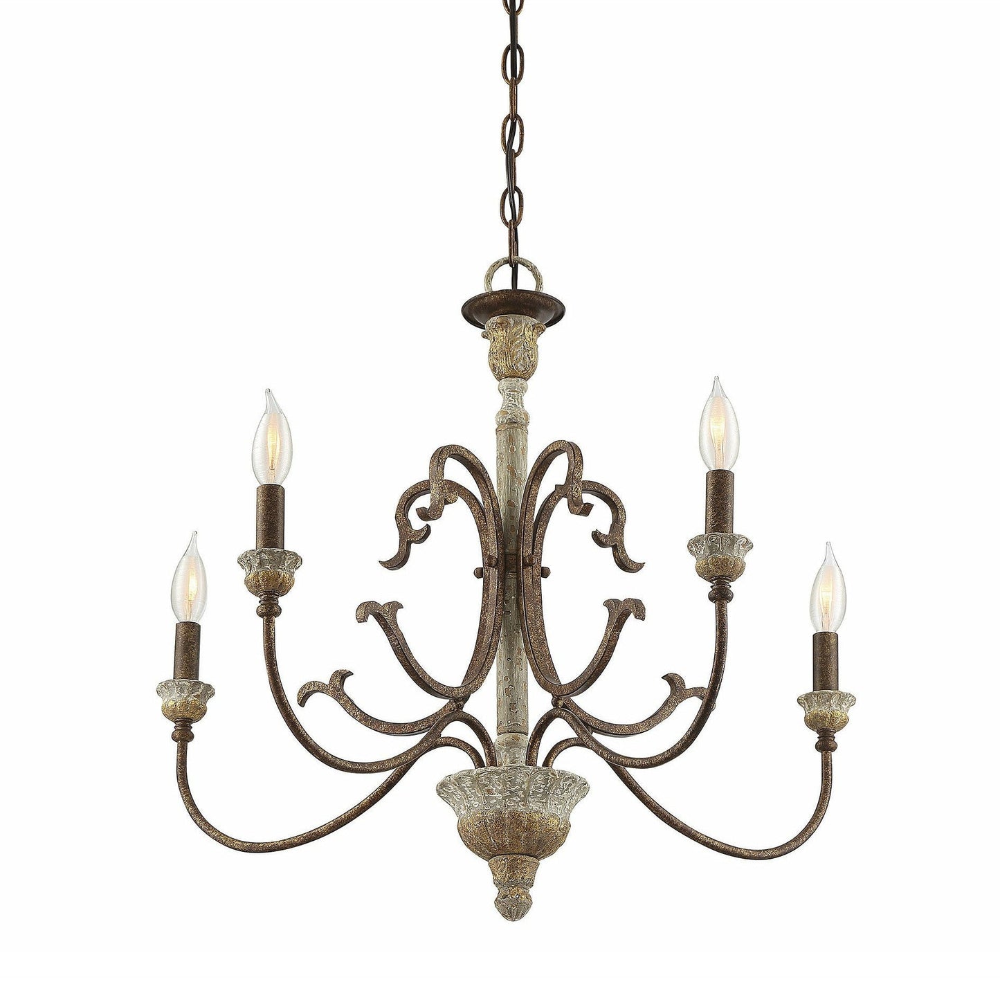 Sabine Chandelier - Hand-Carved Rustic Wood & Iron Pendant | French Country 5/8-Light Chandelier