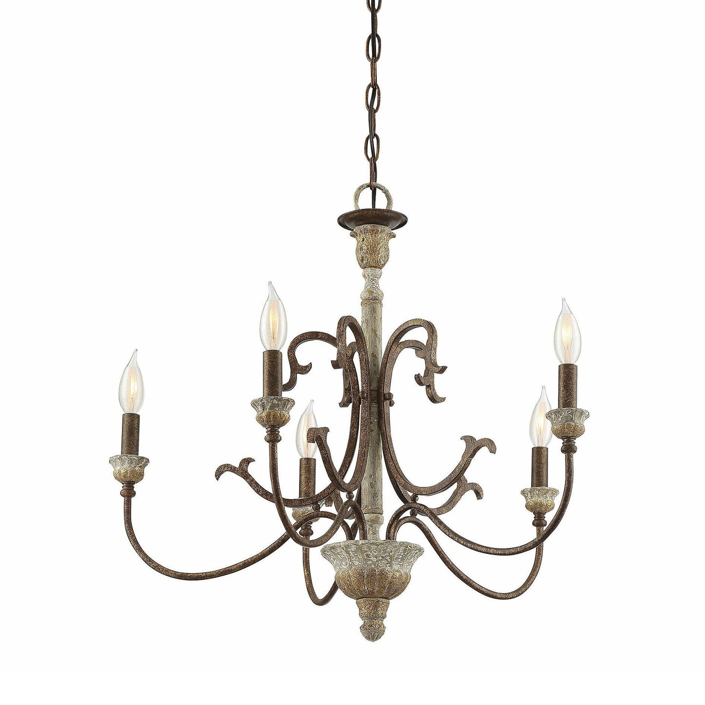 Sabine Chandelier - Hand-Carved Rustic Wood & Iron Pendant | French Country 5/8-Light Chandelier