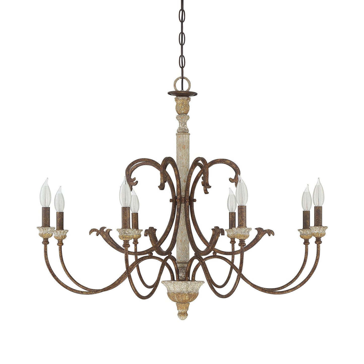 Sabine Chandelier - Hand-Carved Rustic Wood & Iron Pendant | French Country 5/8-Light Chandelier