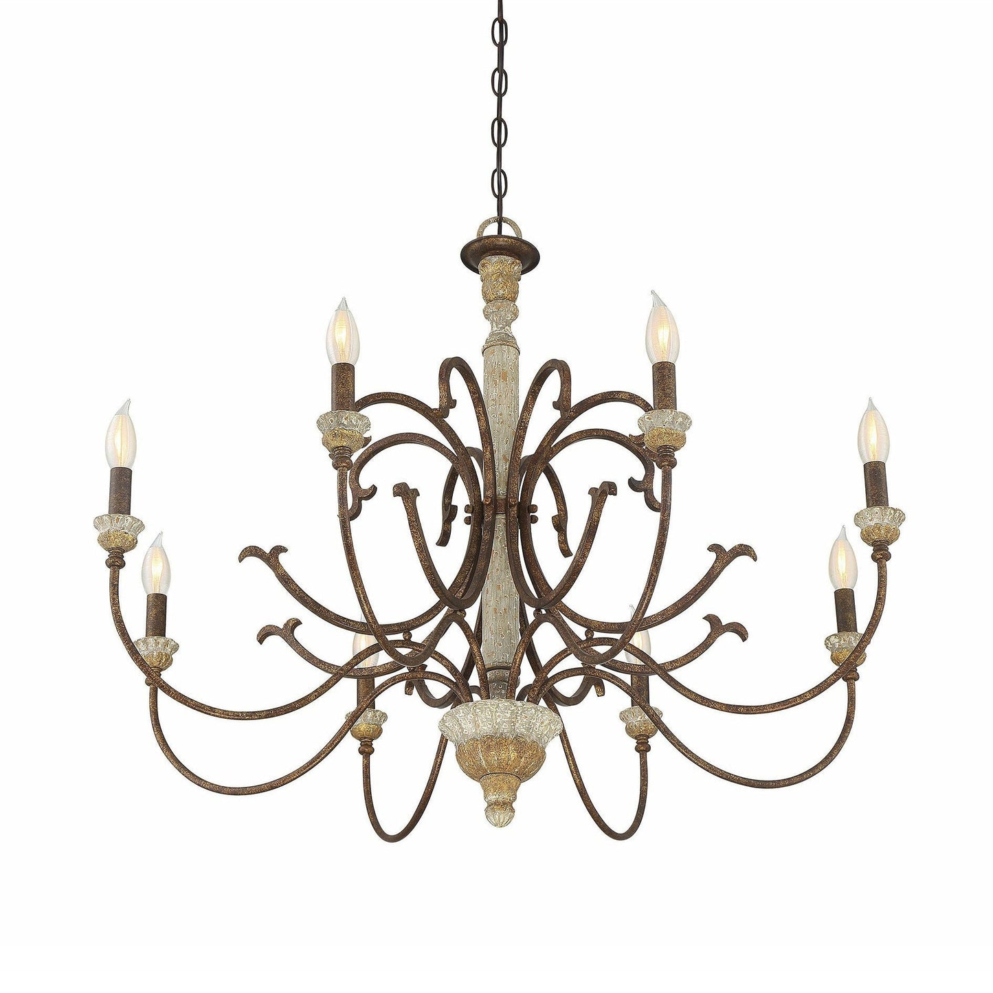 Sabine Chandelier - Hand-Carved Rustic Wood & Iron Pendant | French Country 5/8-Light Chandelier