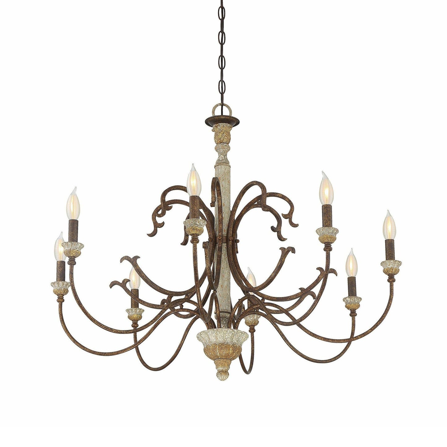 Sabine Chandelier - Hand-Carved Rustic Wood & Iron Pendant | French Country 5/8-Light Chandelier