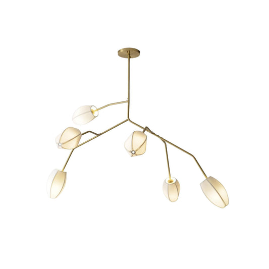 Sacura Chandelier - Cherry Blossom Inspired Brass & Fabric Pendant | Modern Organic 6-Light Centerpiece