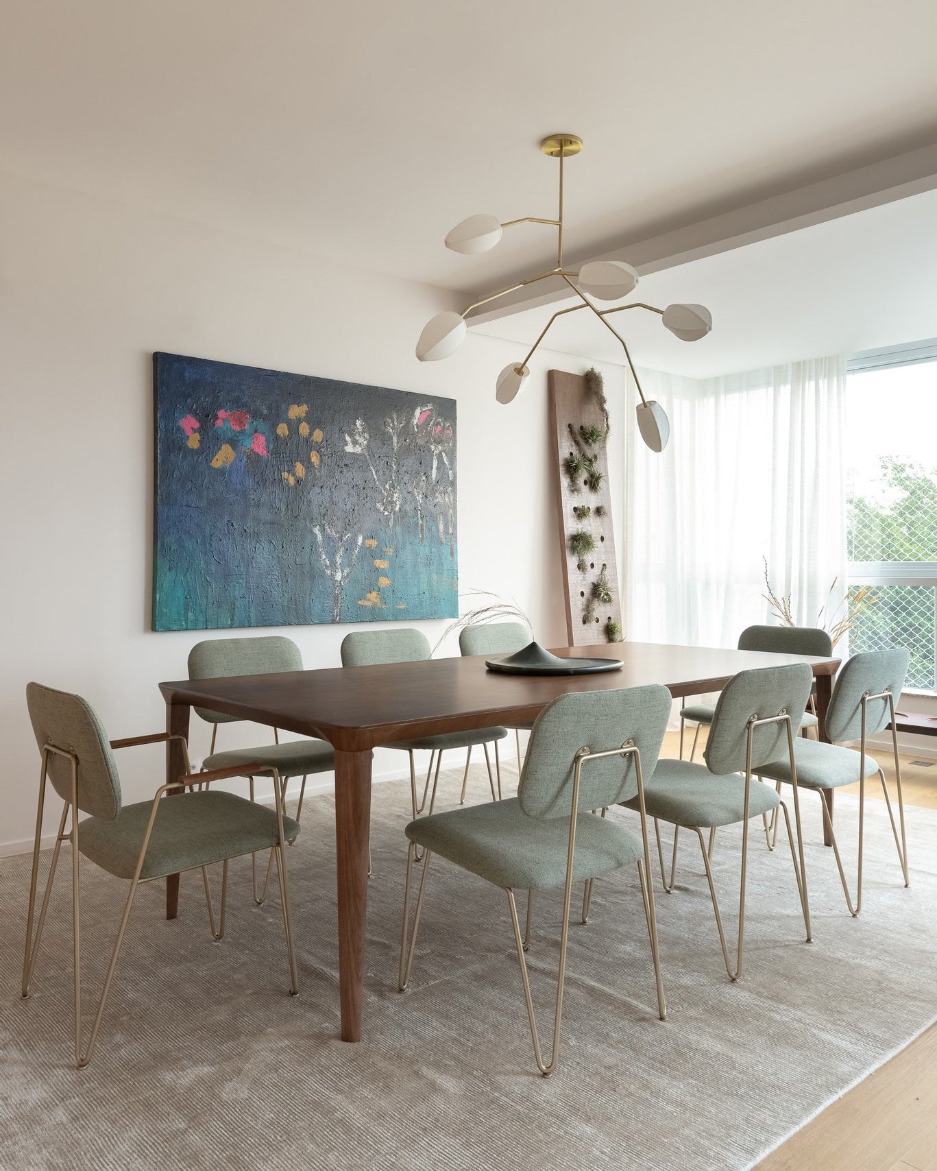 Sacura Chandelier - Cherry Blossom Inspired Brass & Fabric Pendant | Modern Organic 6-Light Centerpiece