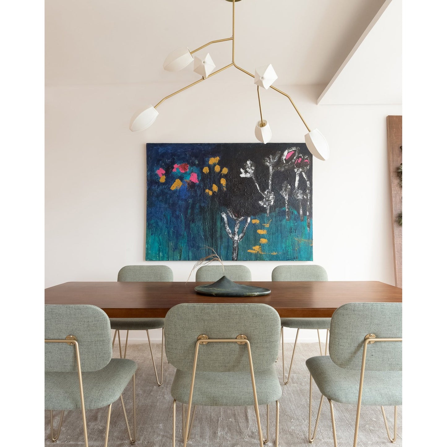 Sacura Chandelier - Cherry Blossom Inspired Brass & Fabric Pendant | Modern Organic 6-Light Centerpiece