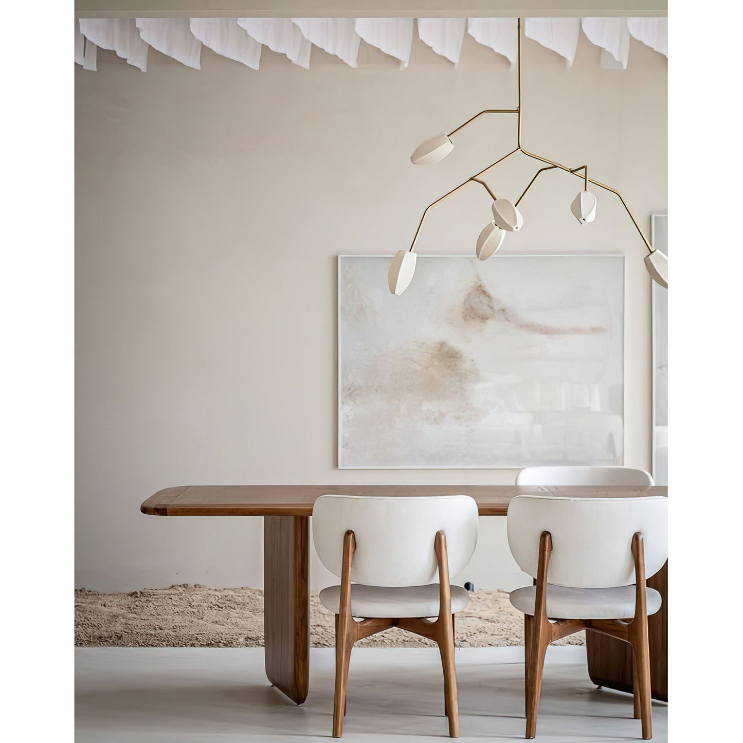 Sacura Chandelier - Cherry Blossom Inspired Brass & Fabric Pendant | Modern Organic 6-Light Centerpiece