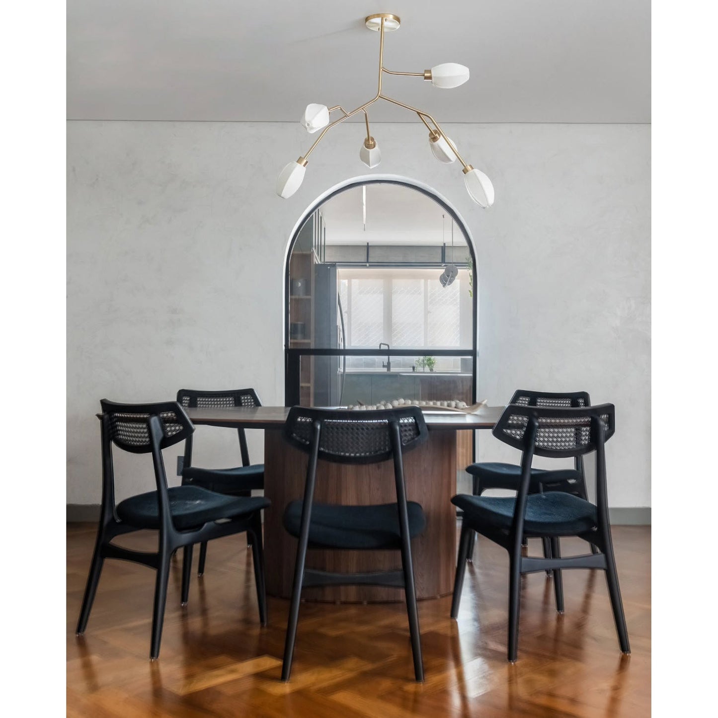 Sacura Chandelier - Cherry Blossom Inspired Brass & Fabric Pendant | Modern Organic 6-Light Centerpiece