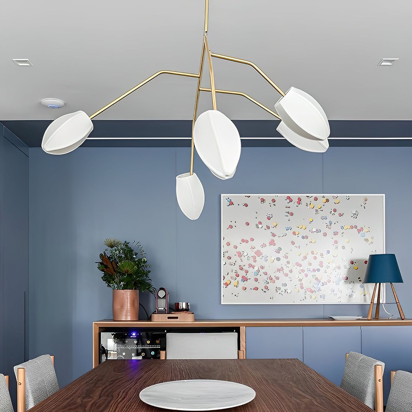 Sacura Chandelier - Cherry Blossom Inspired Brass & Fabric Pendant | Modern Organic 6-Light Centerpiece