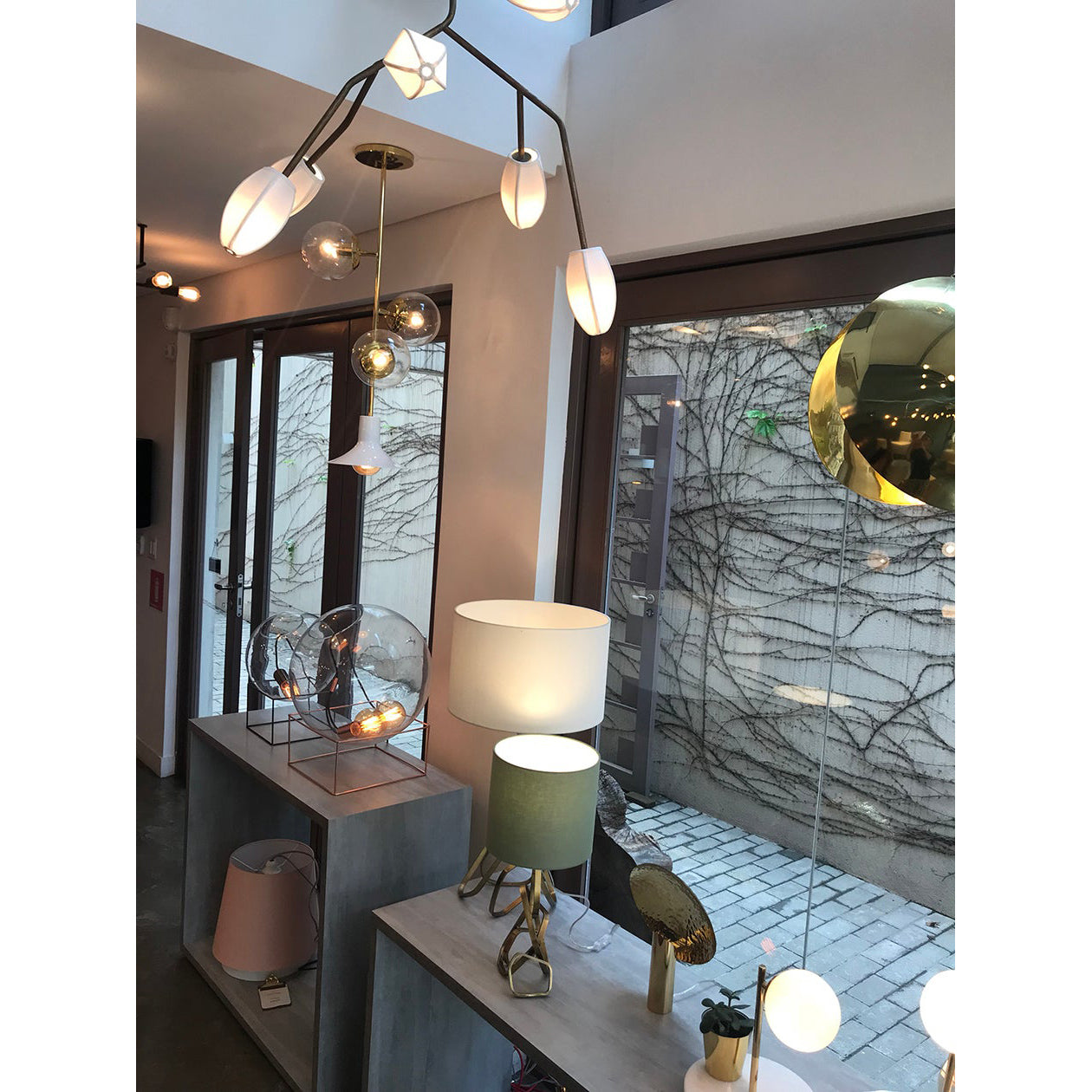 Sacura Chandelier - Cherry Blossom Inspired Brass & Fabric Pendant | Modern Organic 6-Light Centerpiece