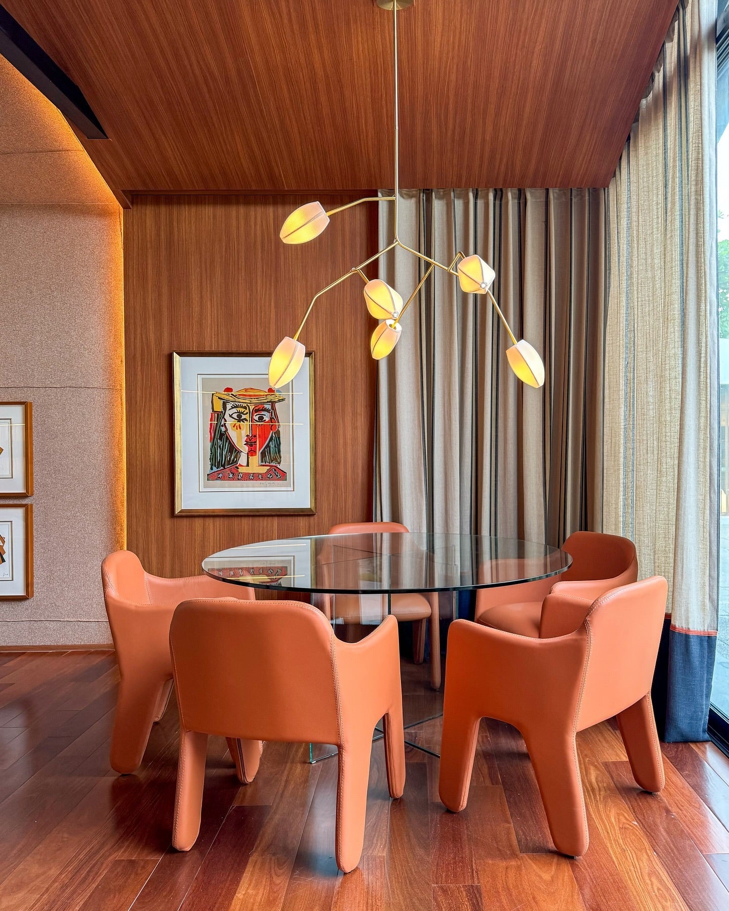 Sacura Chandelier - Cherry Blossom Inspired Brass & Fabric Pendant | Modern Organic 6-Light Centerpiece