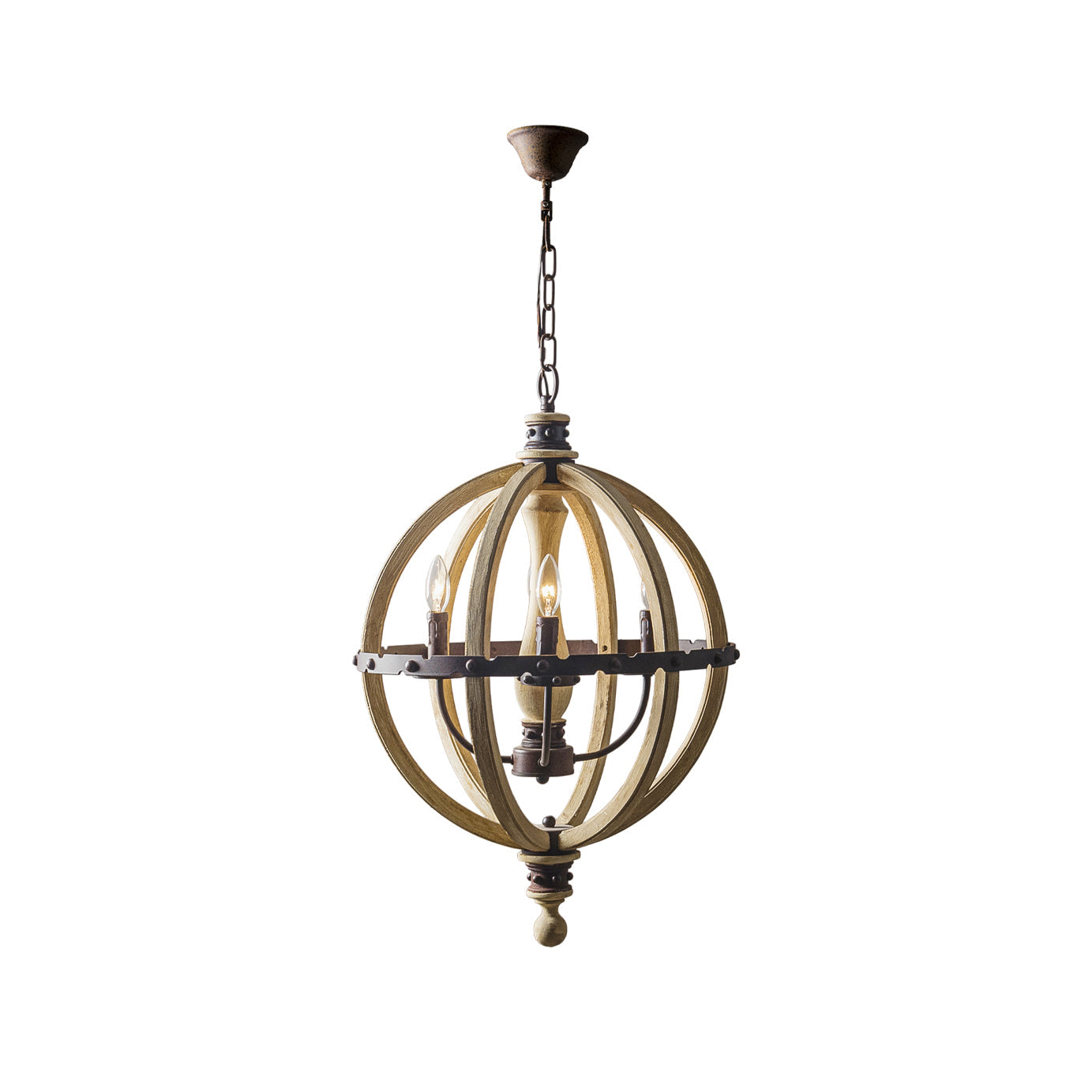 Safavieh Moshe Pendant Lamp - French Chateau Inspired Wood & Iron Chandelier | Rustic 4-Light Pendant