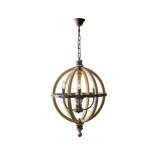 Safavieh Moshe Pendant Lamp - French Chateau Inspired Wood & Iron Chandelier | Rustic 4-Light Pendant