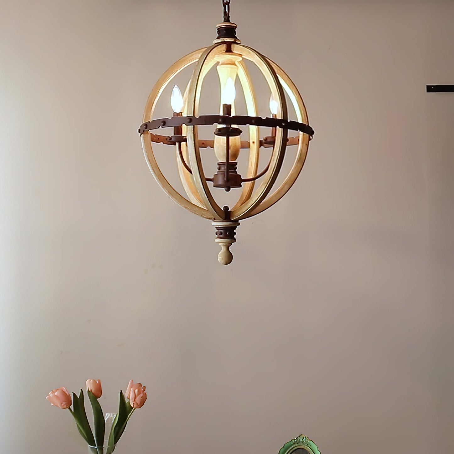 Safavieh Moshe Pendant Lamp - French Chateau Inspired Wood & Iron Chandelier | Rustic 4-Light Pendant