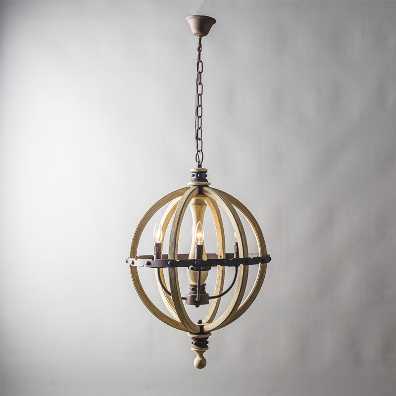 Safavieh Moshe Pendant Lamp - French Chateau Inspired Wood & Iron Chandelier | Rustic 4-Light Pendant