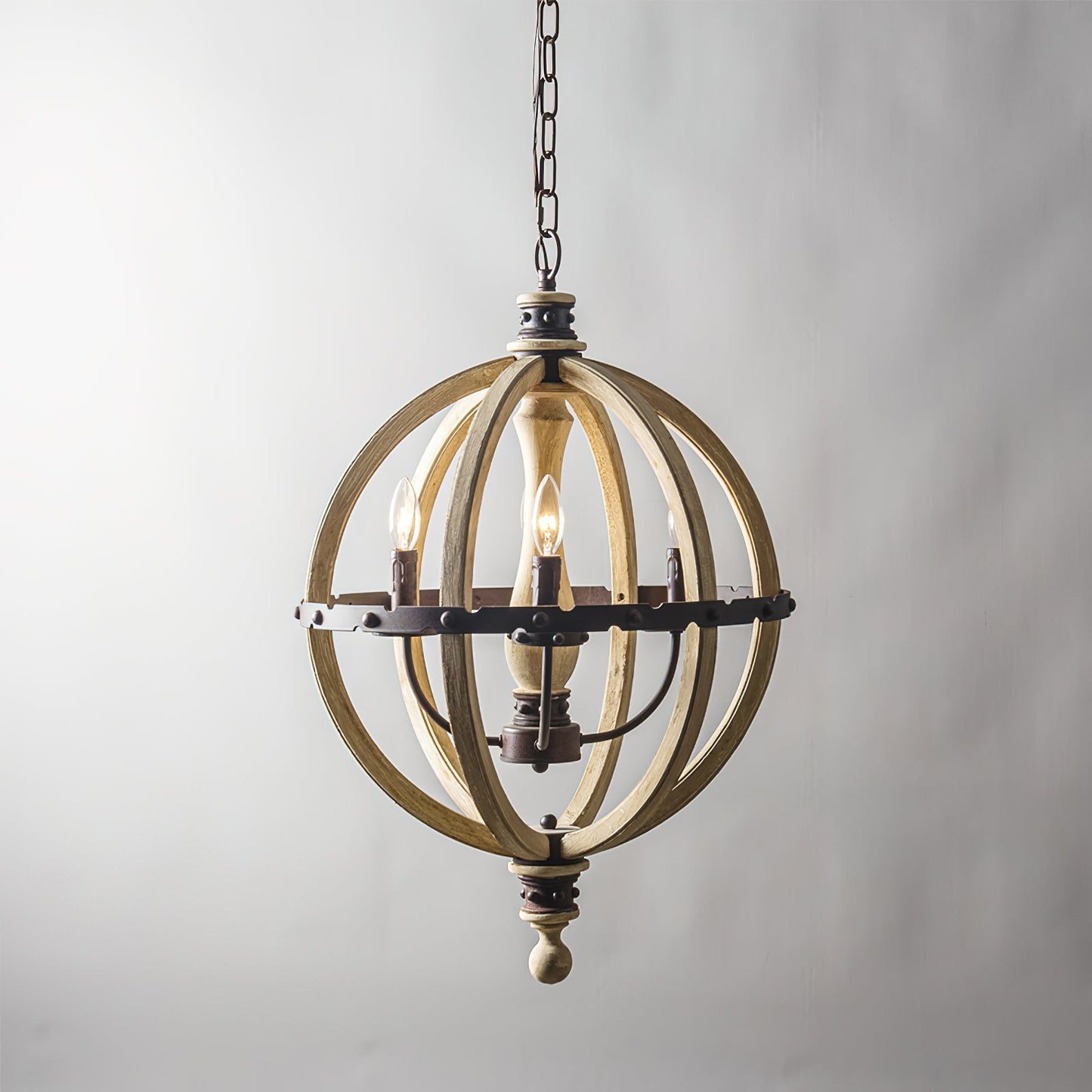 Safavieh Moshe Pendant Lamp - French Chateau Inspired Wood & Iron Chandelier | Rustic 4-Light Pendant