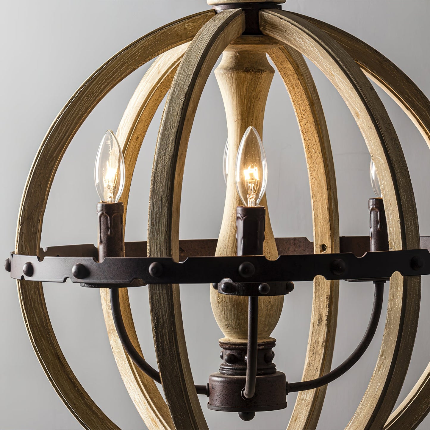 Safavieh Moshe Pendant Lamp - French Chateau Inspired Wood & Iron Chandelier | Rustic 4-Light Pendant