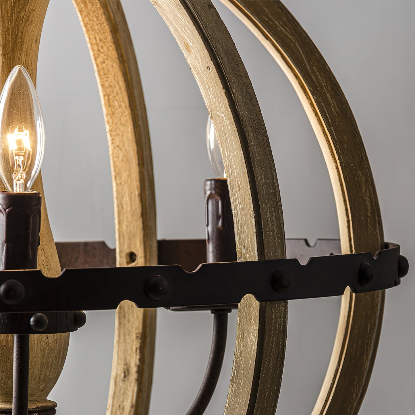 Safavieh Moshe Pendant Lamp - French Chateau Inspired Wood & Iron Chandelier | Rustic 4-Light Pendant