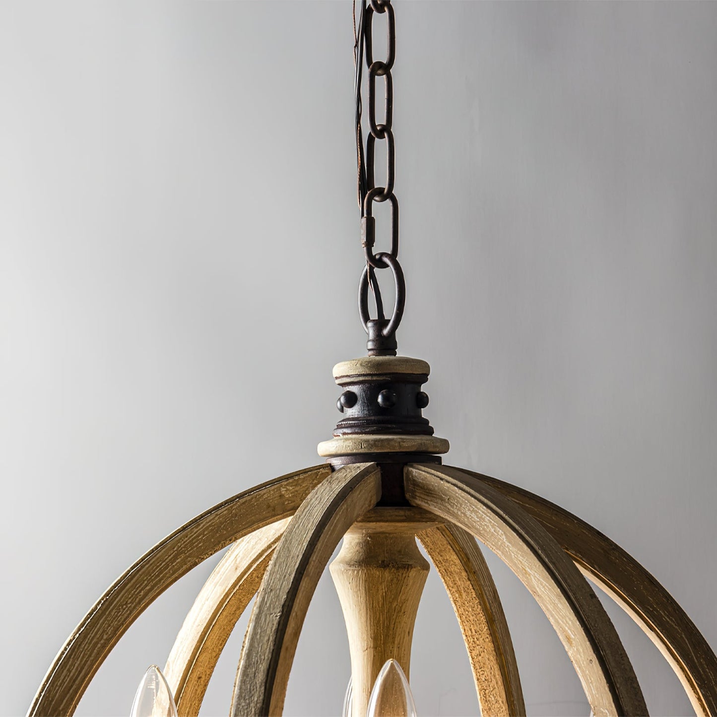 Safavieh Moshe Pendant Lamp - French Chateau Inspired Wood & Iron Chandelier | Rustic 4-Light Pendant
