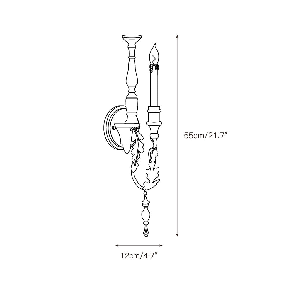 Salento Candle Wall Lamp - French Pastoral Wood Wall Sconce | Rustic American Country Wall Light