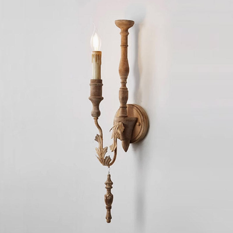 Salento Candle Wall Lamp - French Country Rustic Carved Wood Sconce