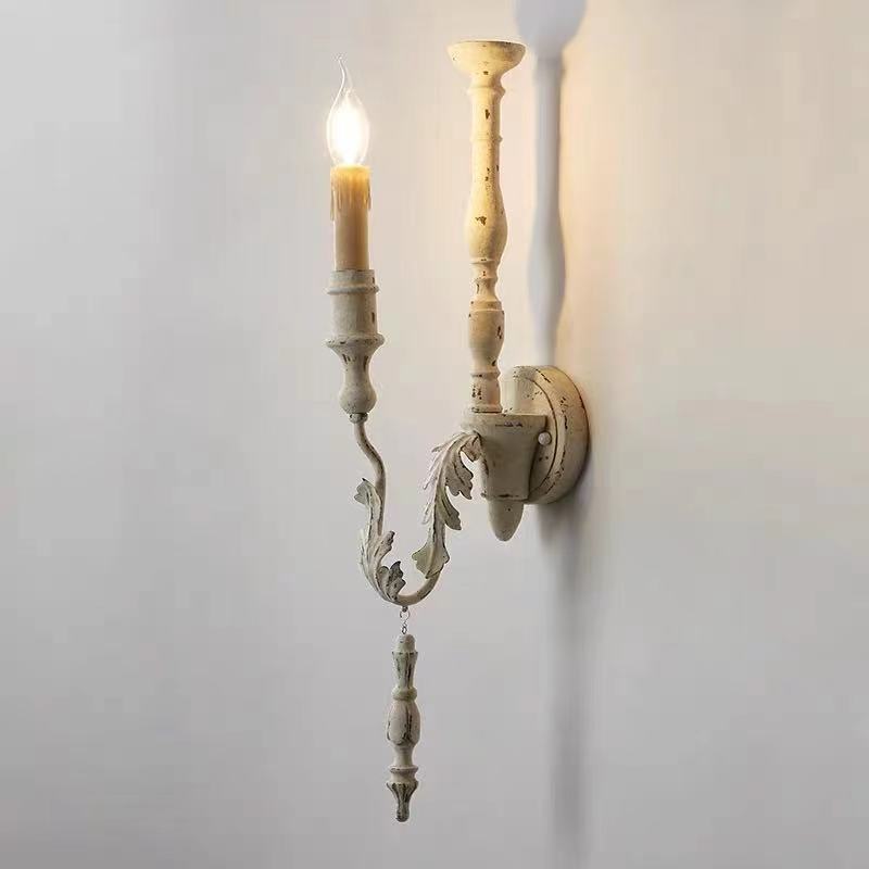 Salento Candle Wall Lamp - French Country Rustic Carved Wood Sconce