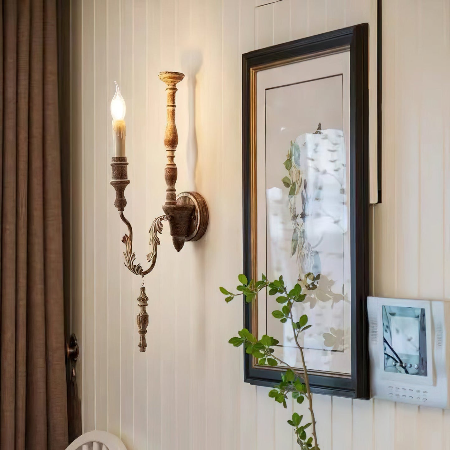 Salento Candle Wall Lamp - French Pastoral Wood Wall Sconce | Rustic American Country Wall Light