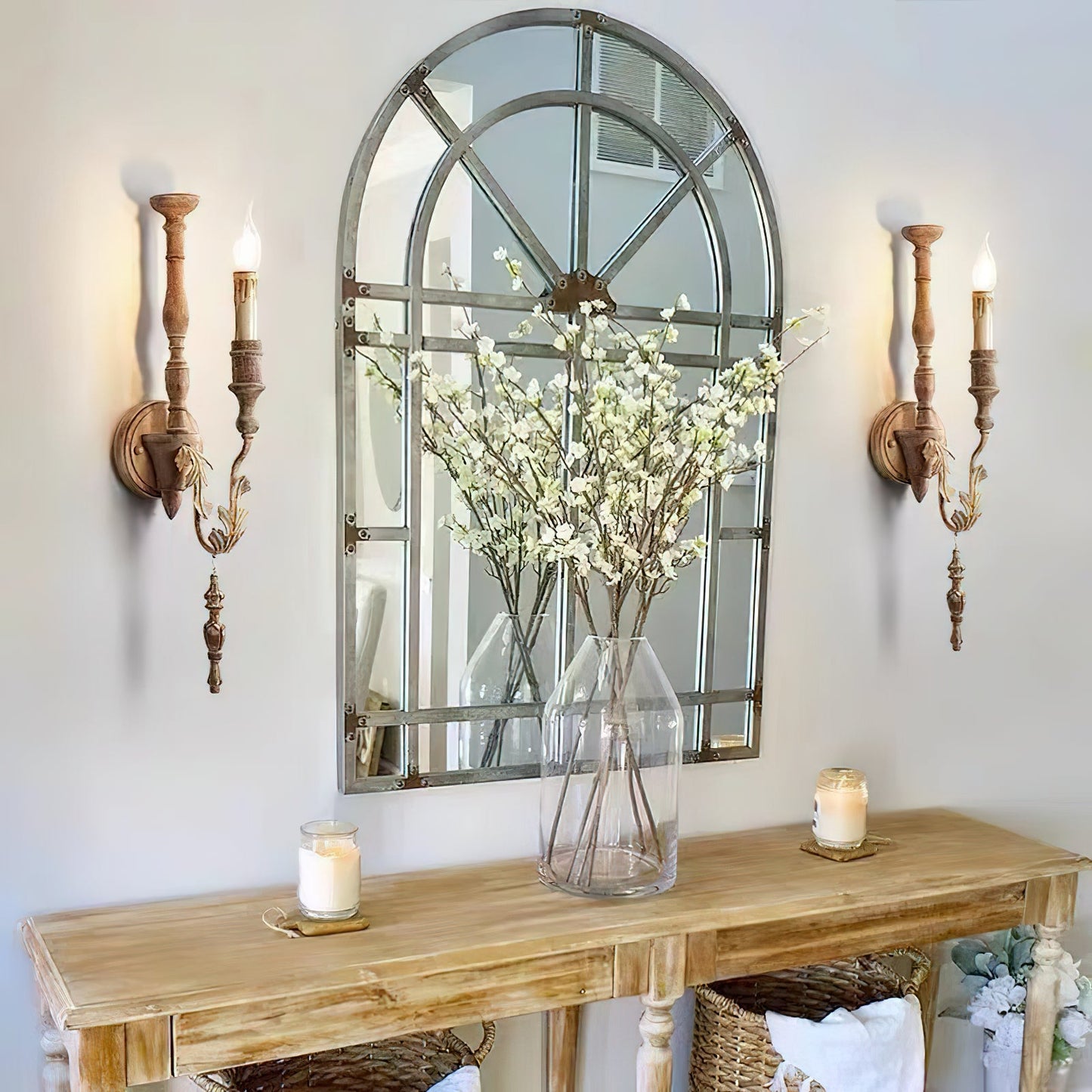 Salento Candle Wall Lamp - French Pastoral Wood Wall Sconce | Rustic American Country Wall Light