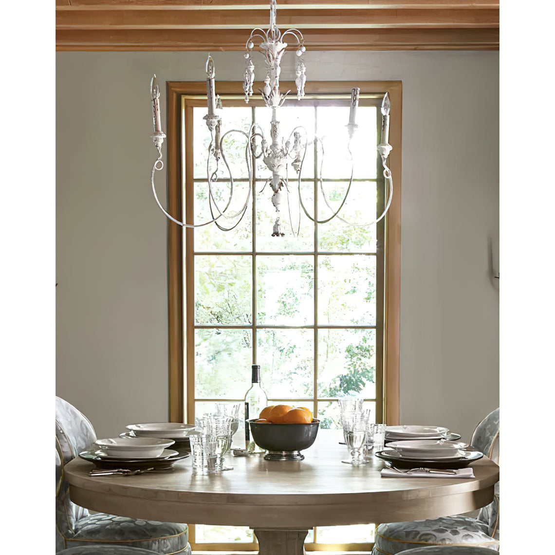 Salento Chandelier - Baroque & Rococo Persian White Wood Chandelier | 6-Light Italian Inspired Pendant