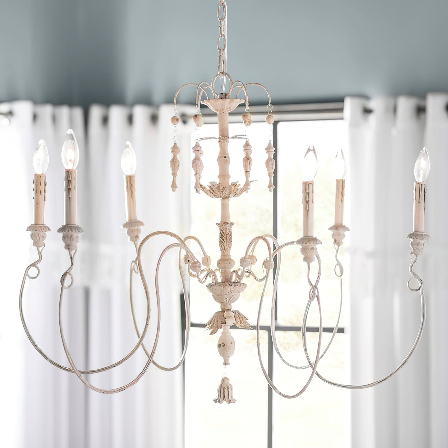 Salento Chandelier - Baroque & Rococo Persian White Wood Chandelier | 6-Light Italian Inspired Pendant