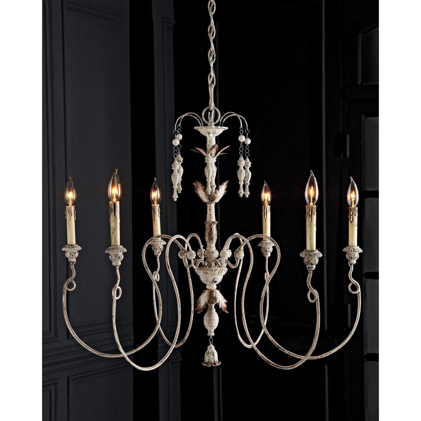 Salento Chandelier - Baroque & Rococo Persian White Wood Chandelier | 6-Light Italian Inspired Pendant