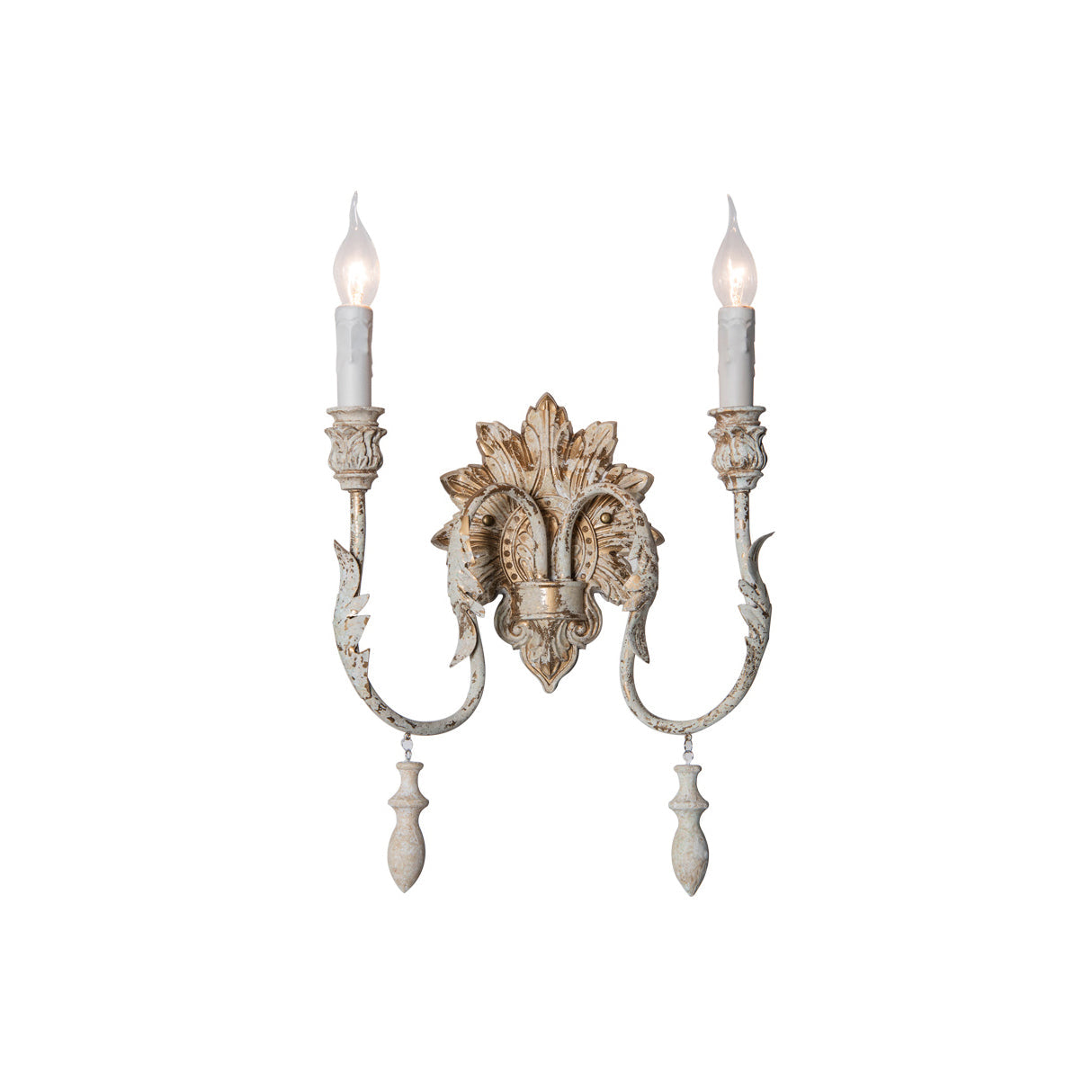 Salento Wall Lamp - Two-Light Distressed Old White Iron Sconce | Traditional Candlestick Wall Light