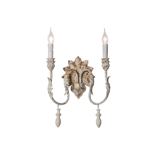 Salento Wall Lamp - Two-Light Distressed Old White Iron Sconce | Traditional Candlestick Wall Light