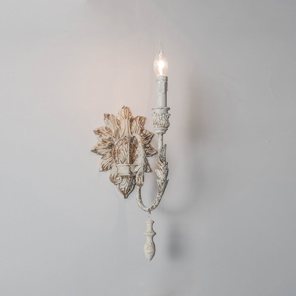 Salento Wall Lamp - Distressed White Metal Candelabra Sconce
