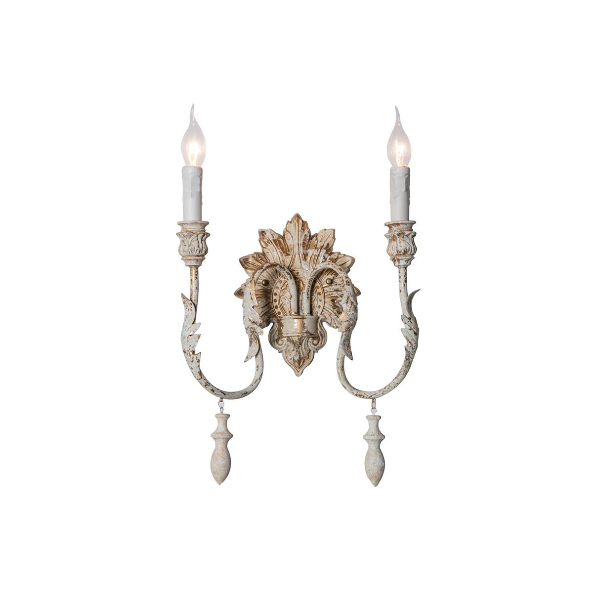 Salento Wall Lamp - Distressed White Metal Candelabra Sconce