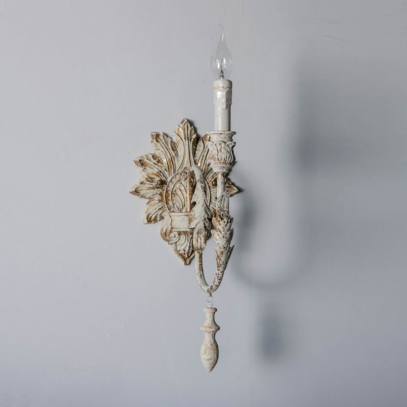 Salento Wall Lamp - Two-Light Distressed Old White Iron Sconce | Traditional Candlestick Wall Light