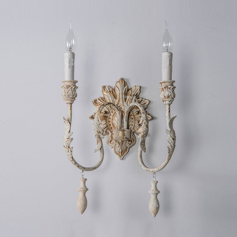 Salento Wall Lamp - Two-Light Distressed Old White Iron Sconce | Traditional Candlestick Wall Light